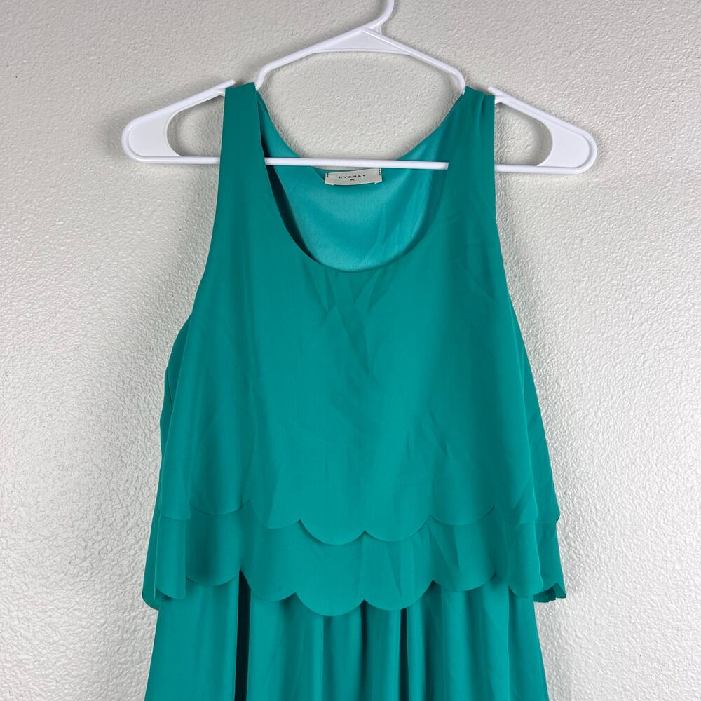 Everly Teal Scalloped Layered Chiffon Sleeveless Dress Size S - Picture 2 of 5